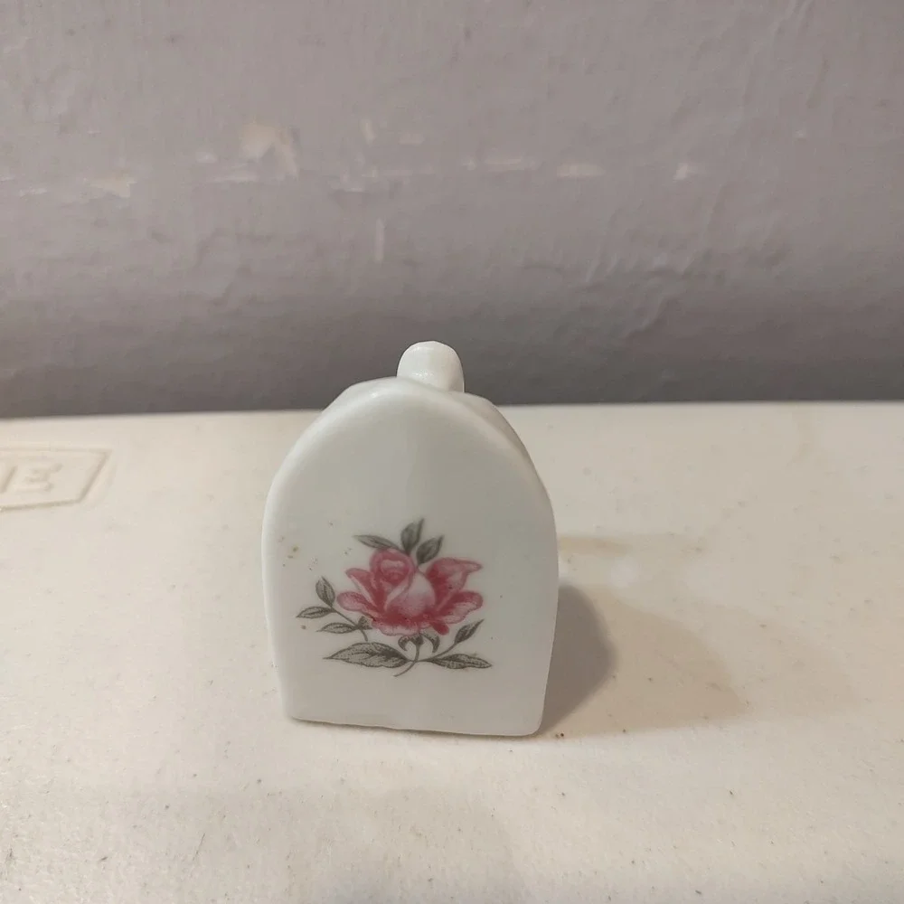 Vintage Miniature Iron Ceramic Porcelain Toothpick Holder‎ Floral Pink Rose 2
